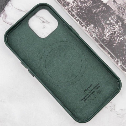 Шкіряний чохол Leather Case (AAA) with MagSafe and Animation для Apple iPhone 15 (6.1") Green