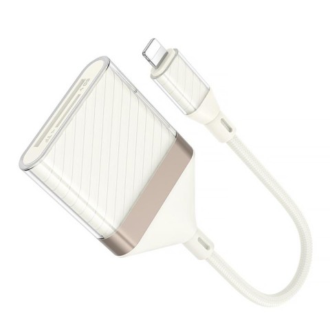 Перехідник Hoco UA40 Crystal 2in1 Lightning to SD/TF (0.15m) Apricot