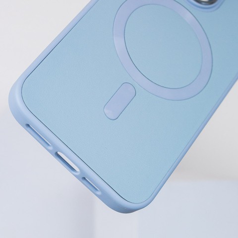 Шкіряний чохол Bonbon Leather Metal Style with MagSafe для Apple iPhone 15 (6.1") Блакитний / Mist blue
