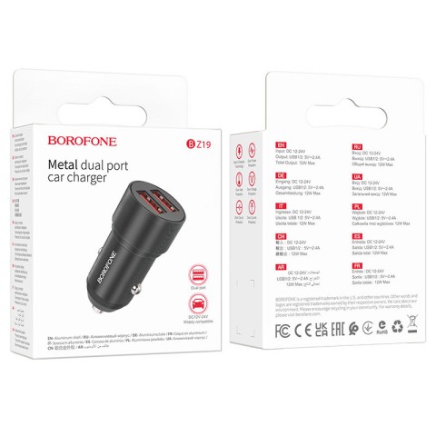 АЗП Borofone BZ19 Wishdom (2USB-A) Black