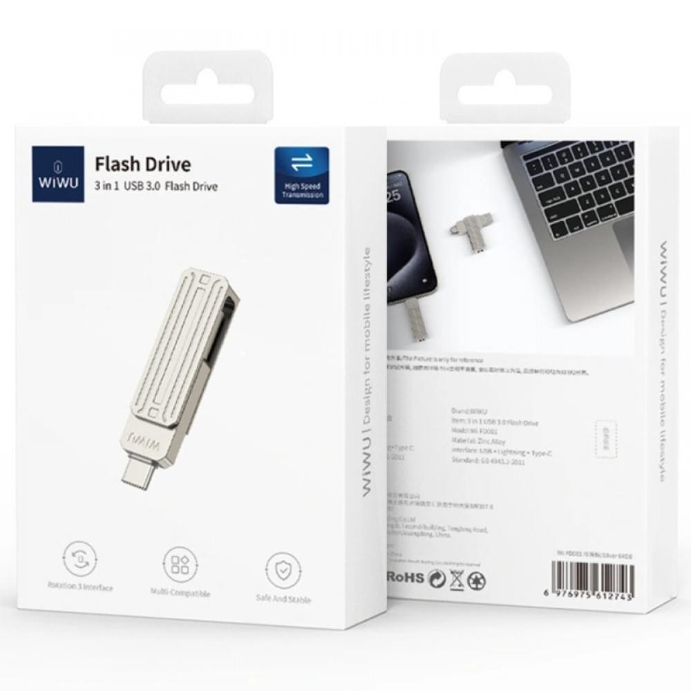 Флеш-накопитель Wiwu Wi-FD001 3in1 (USB-A/C/L) USB 3.0 — 32GB