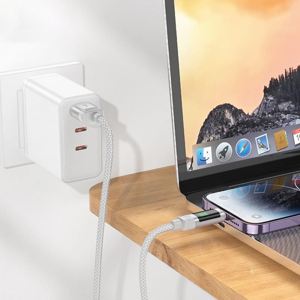 Дата кабель Hoco U126 Lantern 2.4A USB to Lightning (1.2m) Gray