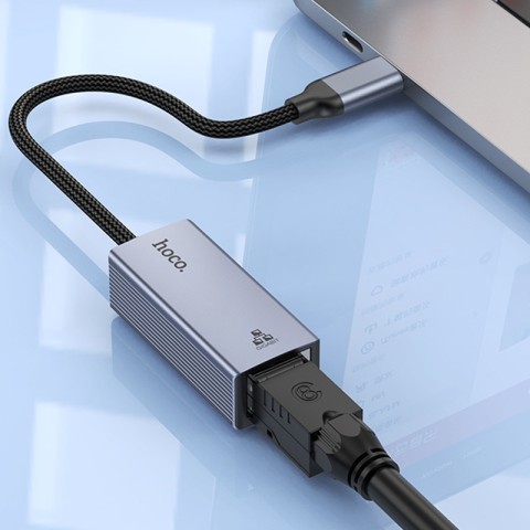 Інтернет адаптер Hoco UA37 1000 Mbps (Type-C to RJ45) Metal gray