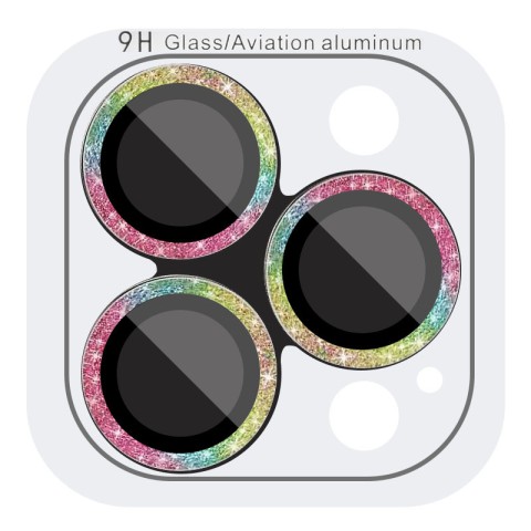 Захисне скло Metal Sparkles на камеру (у упак.) для Apple iPhone 15 Pro (6.1") /15 Pro Max (6.7") Бузковий / Rainbow