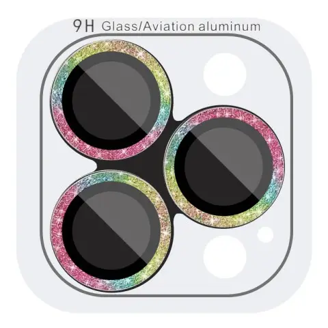 Захисне скло Metal Sparkles на камеру (у упак.) для Apple iPhone 15 Pro (6.1") /15 Pro Max (6.7") Бузковий / Rainbow