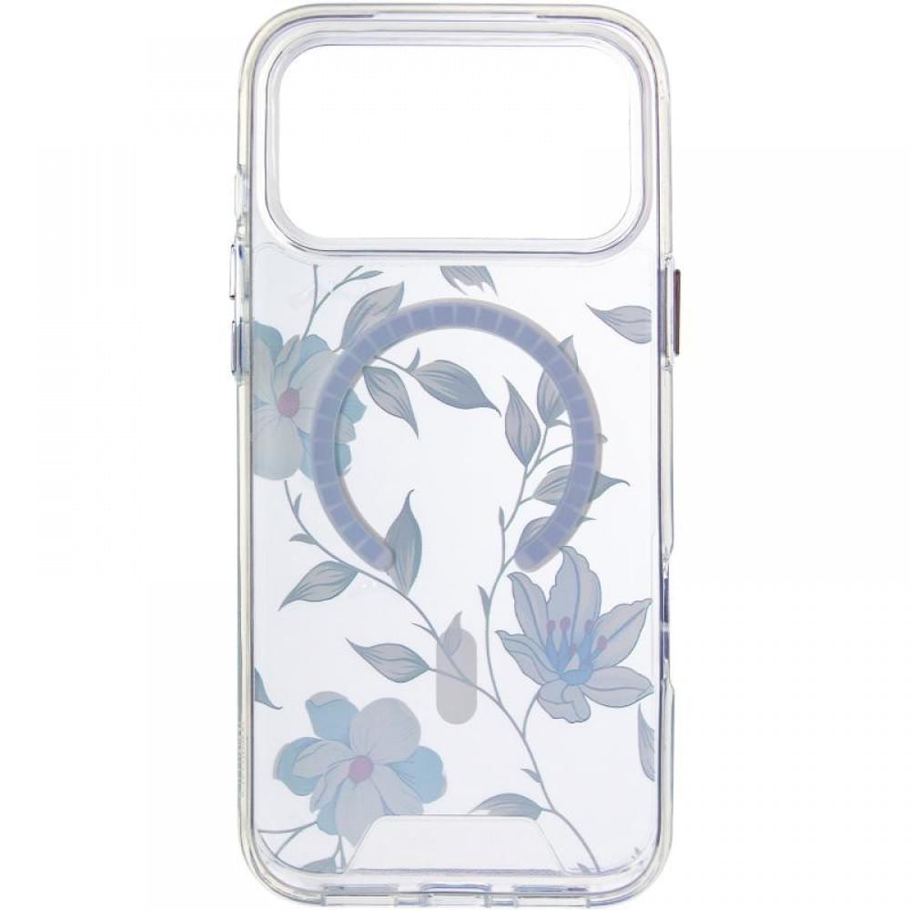 TPU+PC чохол Clear Garden with MagSafe для Apple iPhone 17 Pro Max (6.9") Blue Blossom