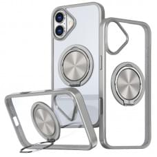 TPU+PC чохол Metal Ring with MagSafe для Apple iPhone 16 (6.1") Сірий