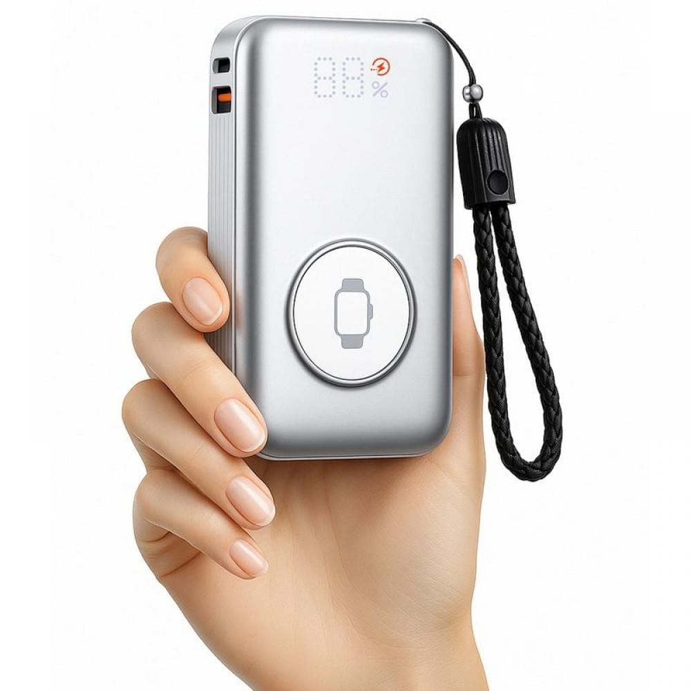 Портативний ЗП Power Bank WIWU Wi-P027 Elite 22.5W with cable 10000 mAh Silver