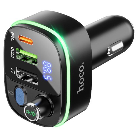 АЗП FM модулятор Hoco E62 PD20W+QC3.0 (2USB-A/1C) Чорний
