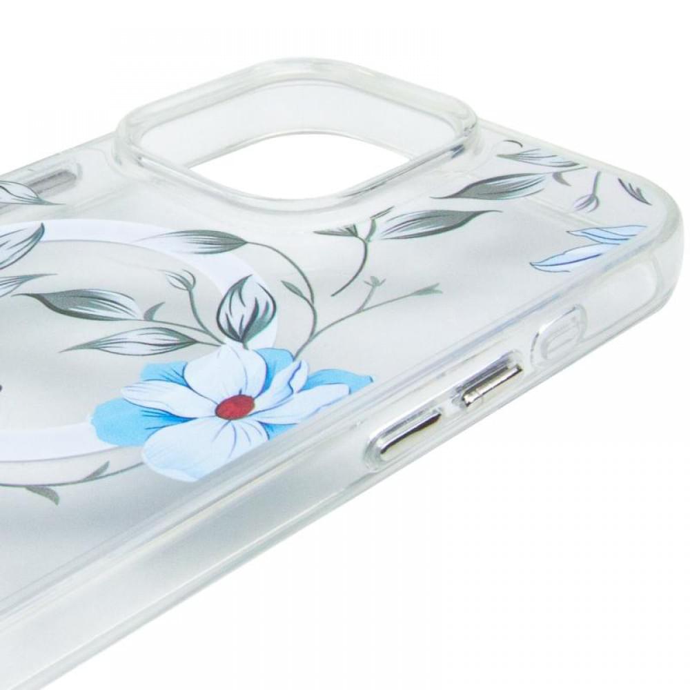 TPU+PC чохол Clear Garden with MagSafe для Apple iPhone 16 Pro (6.3") Blue Blossom