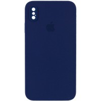 Чохол Silicone Case Square Full Camera Protective (AA) для Apple iPhone X / XS (5.8") Темно-синій / Midnight blue