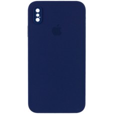 Чохол Silicone Case Square Full Camera Protective (AA) для Apple iPhone X / XS (5.8") Темно-синій / Midnight blue
