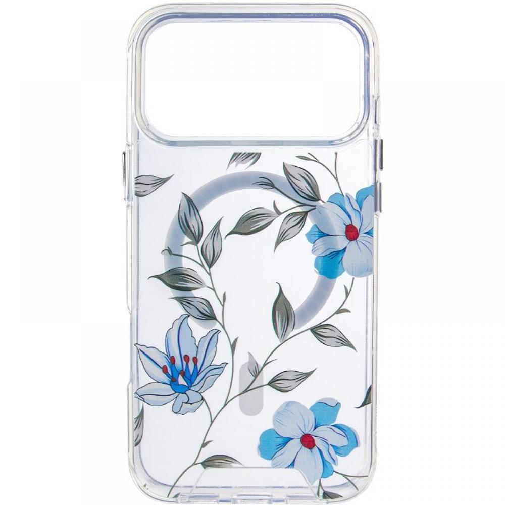 TPU+PC чохол Clear Garden with MagSafe для Apple iPhone 17 Pro Max (6.9") Blue Blossom