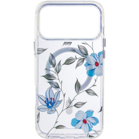TPU+PC чохол Clear Garden with MagSafe для Apple iPhone 17 Pro Max (6.9") Blue Blossom