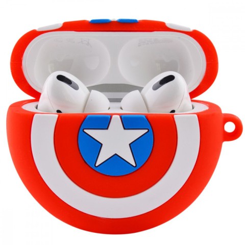 Силіконовий футляр Marvel & DC series для навушників AirPods 3 + кільце Капітан Америка / Червоний