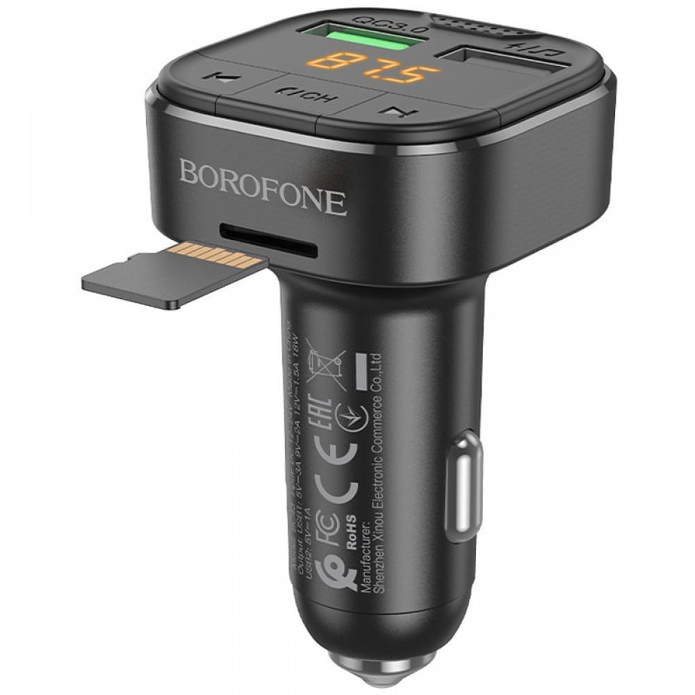 АЗП FM модулятор Borofone BC43 Flash 18W+QC3.0 (2USB-A) Black