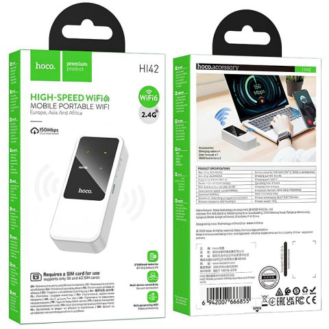 Портативний модем WiFi роутер Hoco HI42 150Mbps (Micro SIM) 2000 mAh White