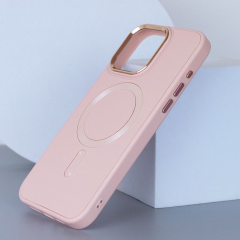 Шкіряний чохол Bonbon Leather Metal Style with MagSafe для Apple iPhone 13 Pro Max (6.7") Рожевий / Light pink