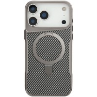 TPU+PC чохол Metal Buttons with MagSafe Carbon Ring для Apple iPhone 17 Pro (6.3") Сірий