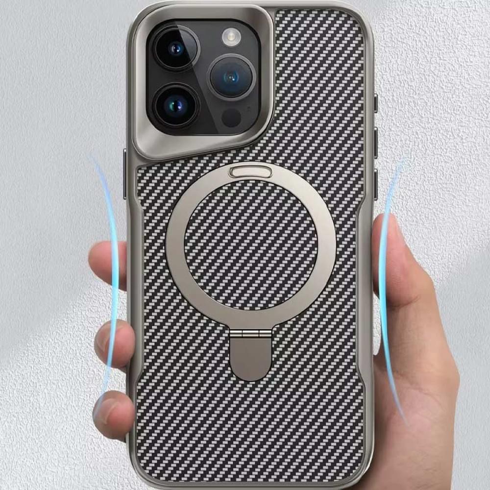 TPU+PC чохол Metal Buttons with MagSafe Carbon Ring для Apple iPhone 15 Pro (6.1") Сірий