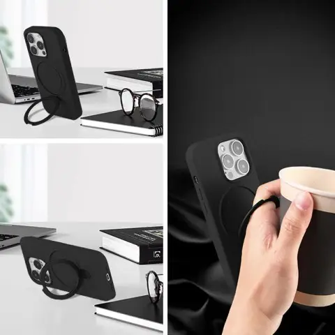 Чохол Silicone Case Full Protective NO LOGO with Ring для Apple iPhone 12 Pro / 12 (6.1") Black