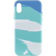 Чохол Silicone case full Aquarelle для Apple iPhone X / XS (5.8") Бирюзово-білий