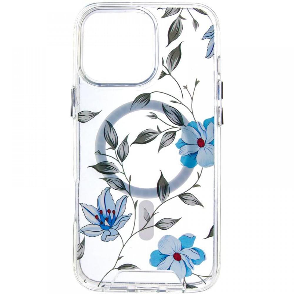TPU+PC чохол Clear Garden with MagSafe для Apple iPhone 16 Pro (6.3") Blue Blossom