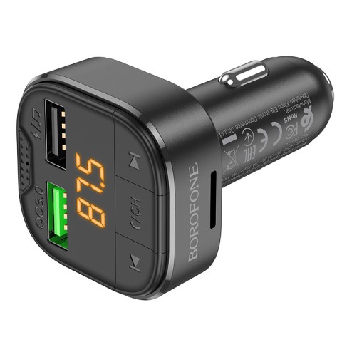 АЗП FM модулятор Borofone BC43 Flash 18W+QC3.0 (2USB-A) Black