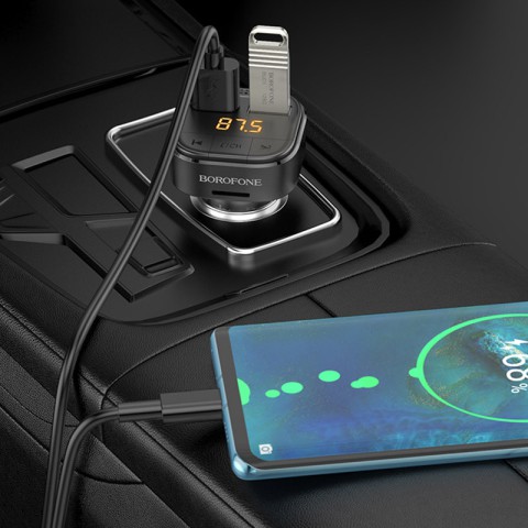 АЗП FM модулятор Borofone BC43 Flash 18W+QC3.0 (2USB-A) Black