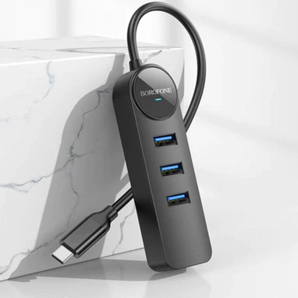 Перехідник Borofone DH6 Erudite 4in1 Gigabit Ethernet (Type-C to USB3.0*3+RJ45) (0.2m) Black