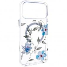TPU+PC чохол Clear Garden with MagSafe для Apple iPhone 17 Pro Max (6.9") Blue Blossom