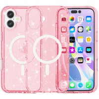 Чохол TPU Galaxy Sparkle (MagFit) для Apple iPhone 16 (6.1") Pink+Glitter