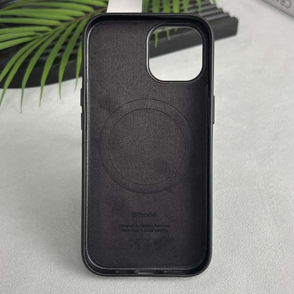 Шкіряний чохол Leather Case (AAA) with MagSafe and Animation для Apple iPhone 15 Pro (6.1") Black