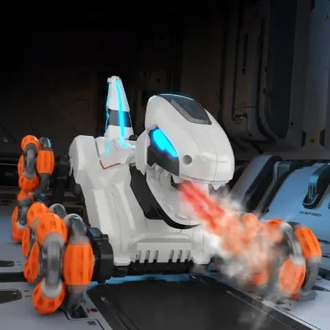 Дитячий восьмиколісний динозавр на радіокеруванні SHT 2590 2.4G (with 2 remote) Grey / Orange