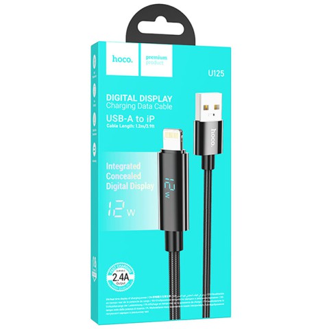 Дата кабель Hoco U125 Benefit 2.4A USB to Lightning with display (1.2m) Black