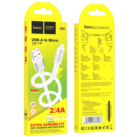 Дата кабель Hoco X85 Strength USB to MicroUSB (1m) White