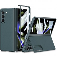 Шкіряний чохол GKK 360 + Glass з підставкою для Samsung Galaxy Z Fold5 Gray / Green