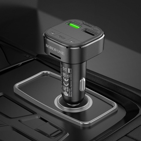 АЗП FM модулятор Borofone BC43 Flash 18W+QC3.0 (2USB-A) Black