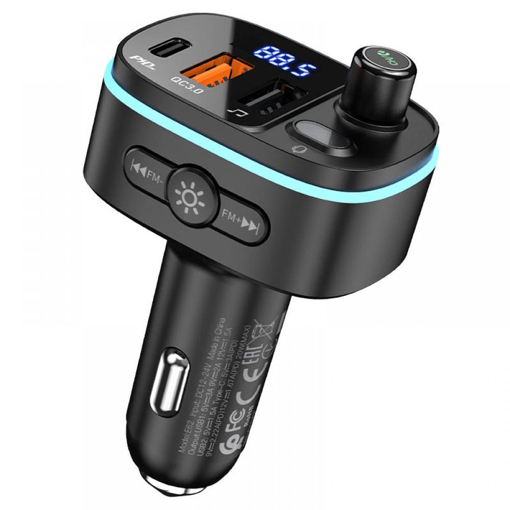 АЗП FM модулятор Hoco E62 PD20W+QC3.0 (2USB-A/1C) Чорний