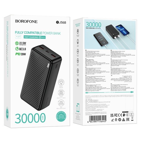 Портативний ЗП Power Bank Borofone BJ56B Graceful 22.5W+PD20W 30000 mAh Black