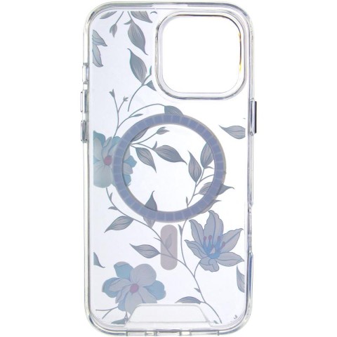 TPU+PC чохол Clear Garden with MagSafe для Apple iPhone 16 Pro (6.3") Blue Blossom