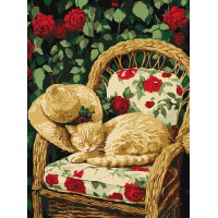 Набір для розпису по номерах Кіт у саду, Ideyka, 30x40 см, КНО6712