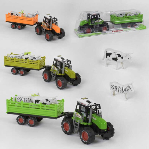 Трактор інерція з причепом і 2 тваринами (В асортименті)