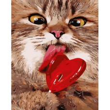 Картина за номерами  котик з льодяником strateg розміром 40х50 см (gs1025)