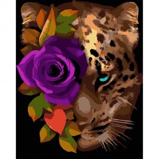 Картина за номерами  леопард з трояндою strateg на чорному фоні розміром 40х50 см (ah1002)