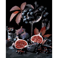 Картина за номерами  інжир та виноград strateg на чорному фоні розміром 40х50 см (ah1045)