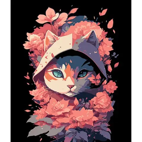 Набір для розпису по номерах Кішка в рожевих відтінках, Strateg, на чорному фоні, 30x40 см, FH-9