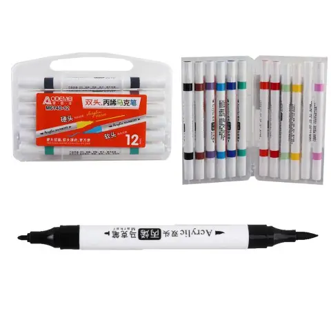 Набір акрилових скетчмаркерів двосторонніх Aodemei, м’який+твердий, 12 шт., пластиковий бокс