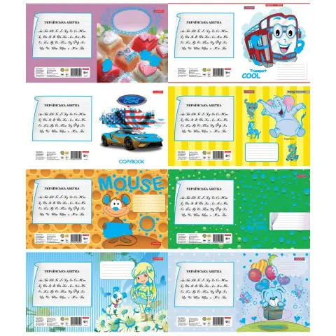 Зошити учнівські 12 аркушів коса лінія з глітерним покриттям Фемілі Лайн Мікс-1,2, 25 шт. в упаковці