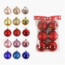Новорічні прикраси 5 видів, кульки, 6 штук, D=7 см, у п/е, МІКС ВИДІВ /100/
